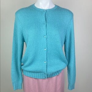 Leon Levin Hand Loomed Turquoise Cardigan